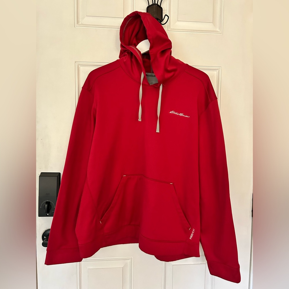 Eddie Bauer Bright Red Pullover Hoodie with Light Gray Drawcords